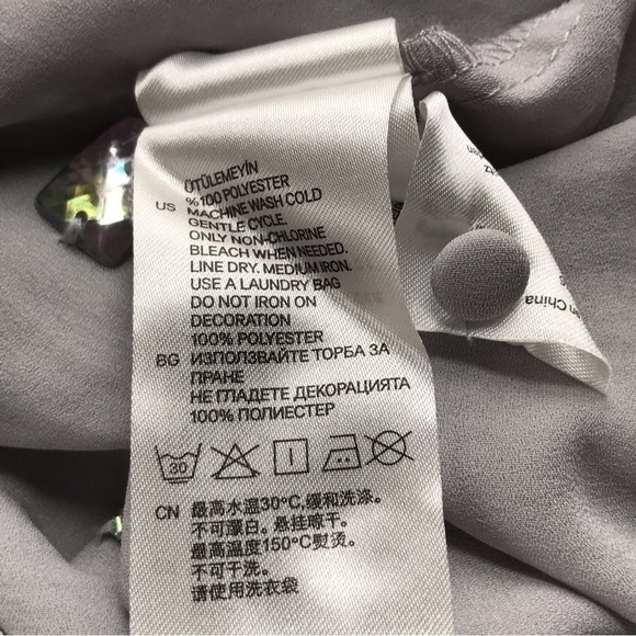 H&M DIVIDED sheer grey top with clear crystal embellishments short sleeve Size 2 - Picture 11 of 15